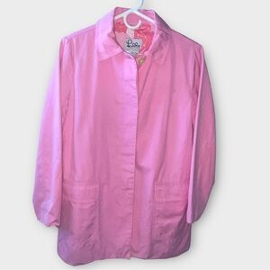 Lilly Pulitzer Jacket Womens Small Pink Trench Rain Coat Cotton Lined Spring